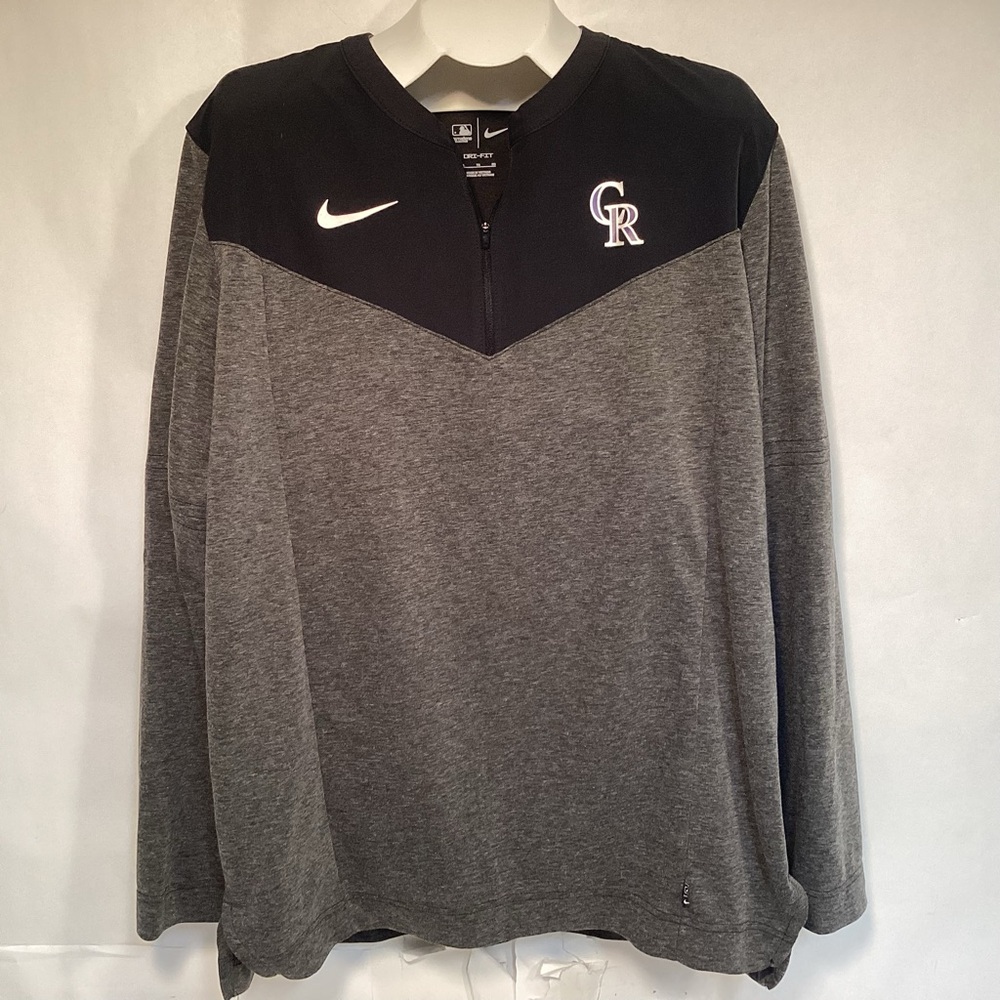 MLB Nike Colorado Rockies Men's Black and Gray Authentic Collection  1/2 Zip Top